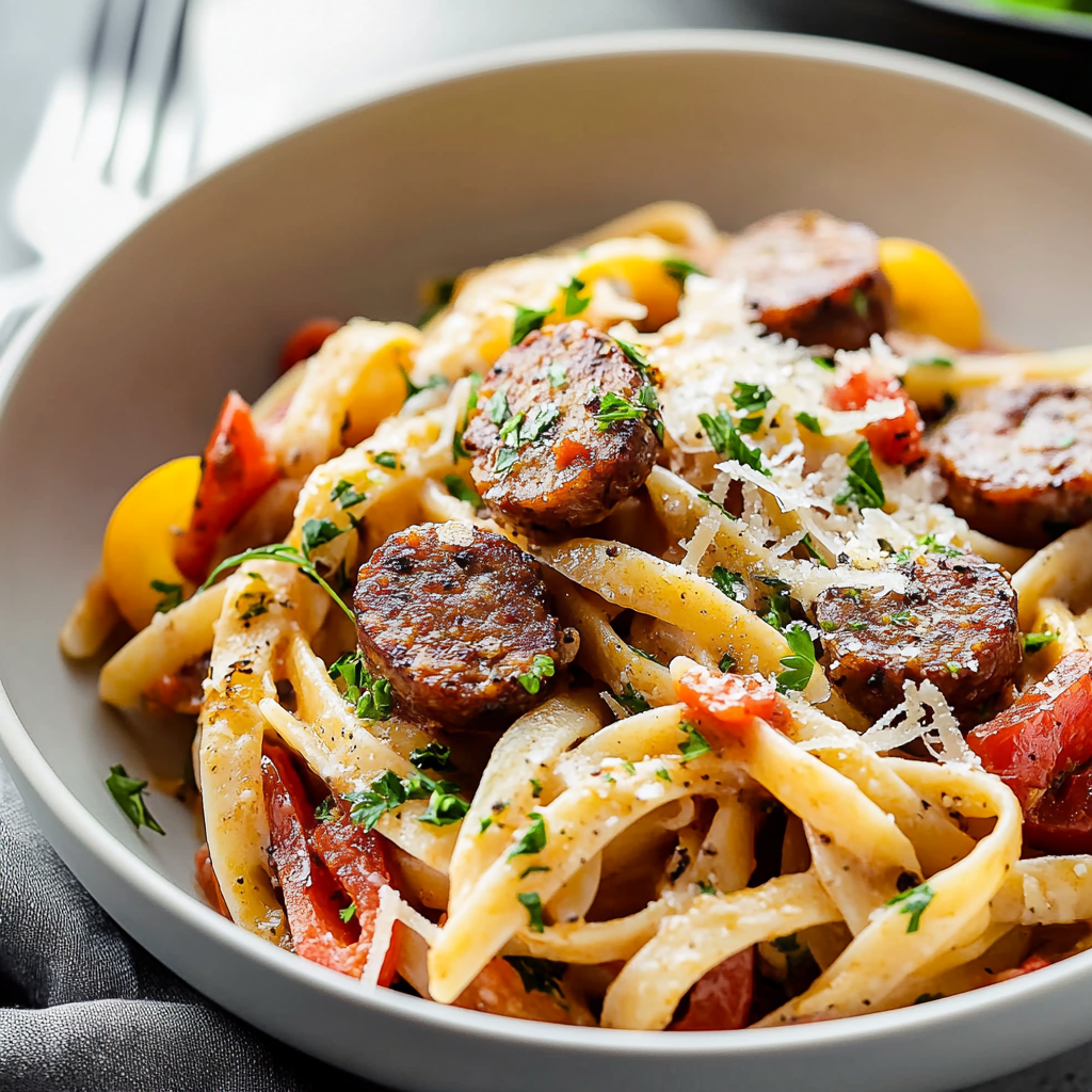 Cajun Sausage Pasta Dish Ready to Serve