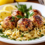 Greek Chicken Meatballs with Lemon Orzo