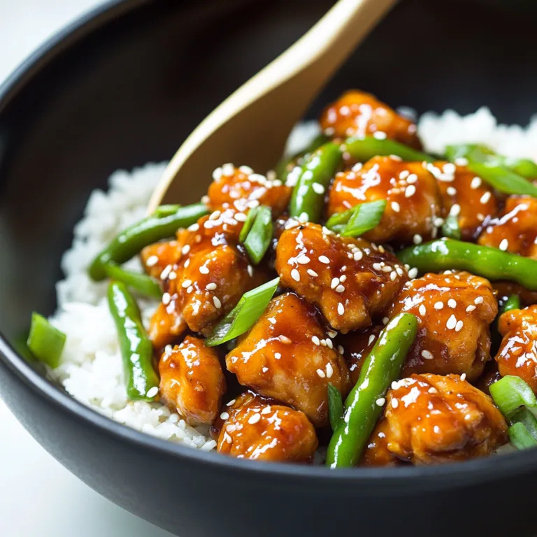 Sesame Chicken with Green Beans and Rice