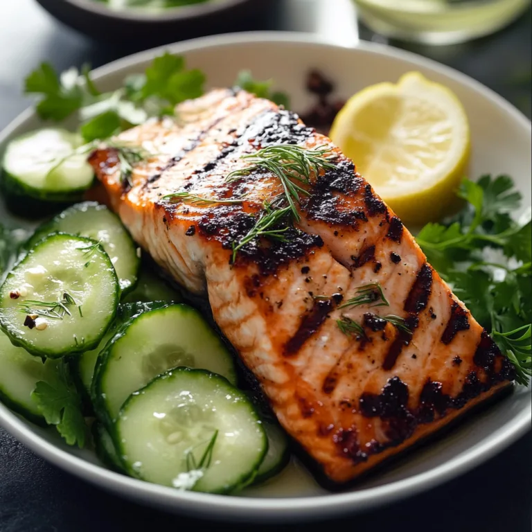 Lemon Dill Grilled Salmon with Cucumber Salad