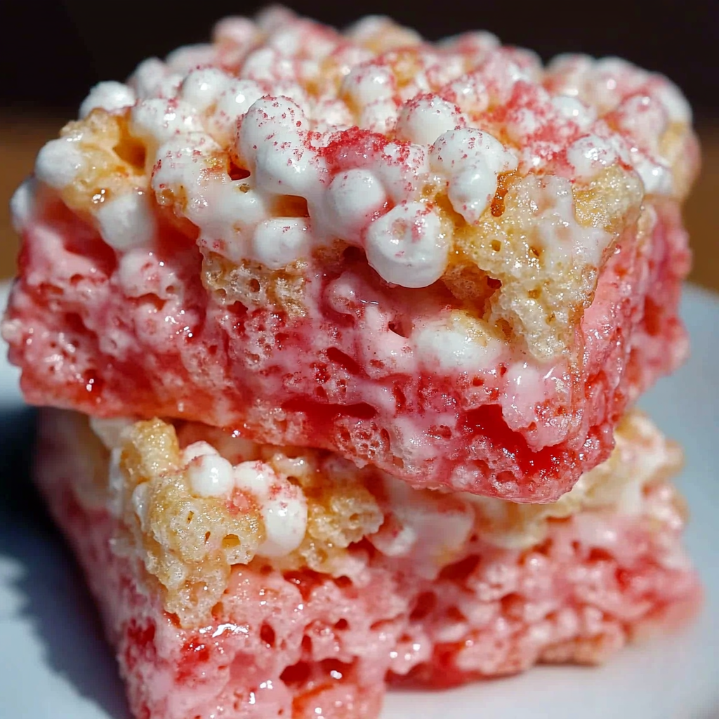 Recipe preparation for Strawberry Crunch Rice Krispie Treats