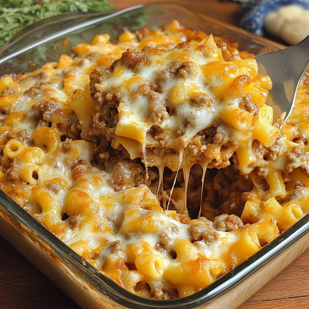 Recipe preparation for Cheesy Hamburger Casserole