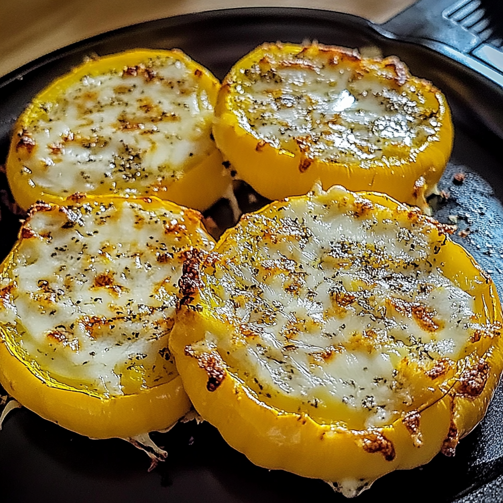 Recipe preparation for Cheesy Baked Squash Rounds