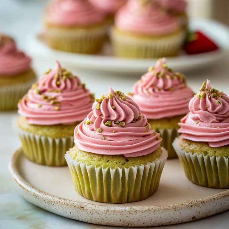 Irresistible Pistachio Cupcakes with Strawberry Buttercream