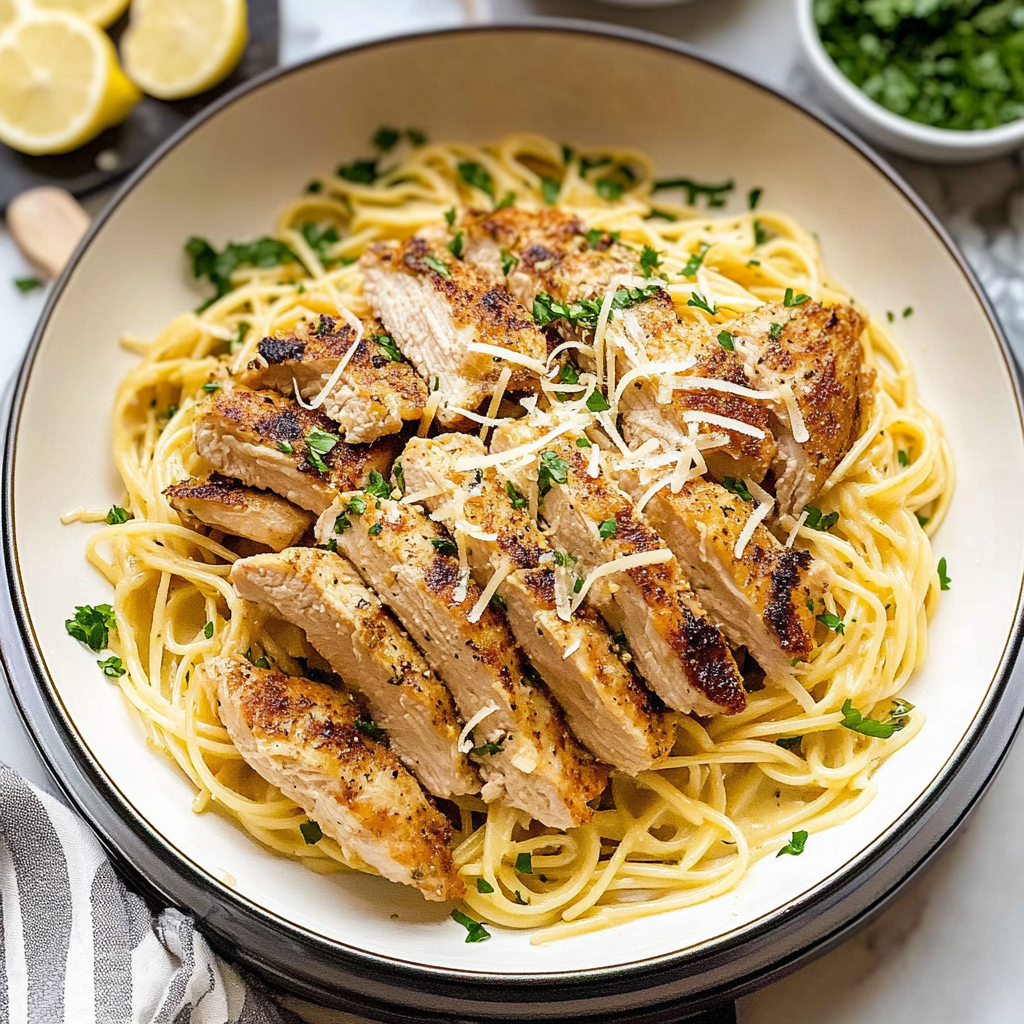 Recipe preparation for Lemon Chicken Pasta Recipe