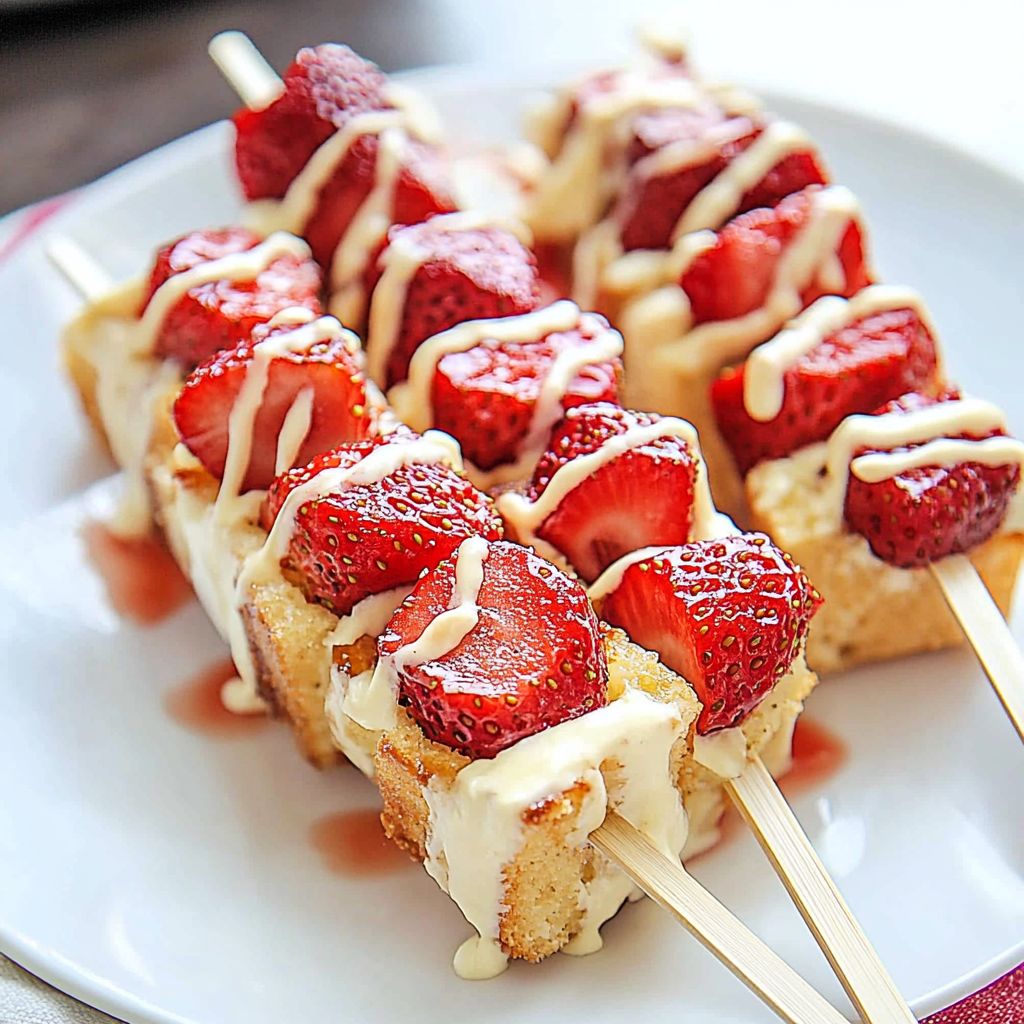 Recipe preparation for Strawberry Shortcake Kabobs