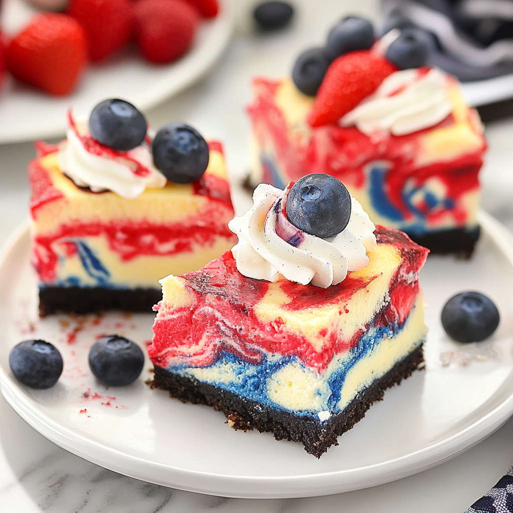 Recipe preparation for Red, White & Blue Cheesecake Swirled Bars
