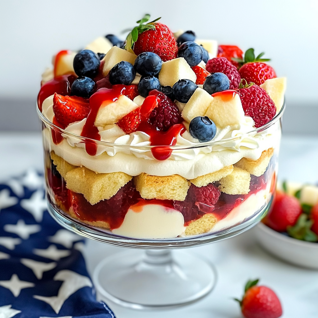 Recipe preparation for 4th of July Fruit Trifle