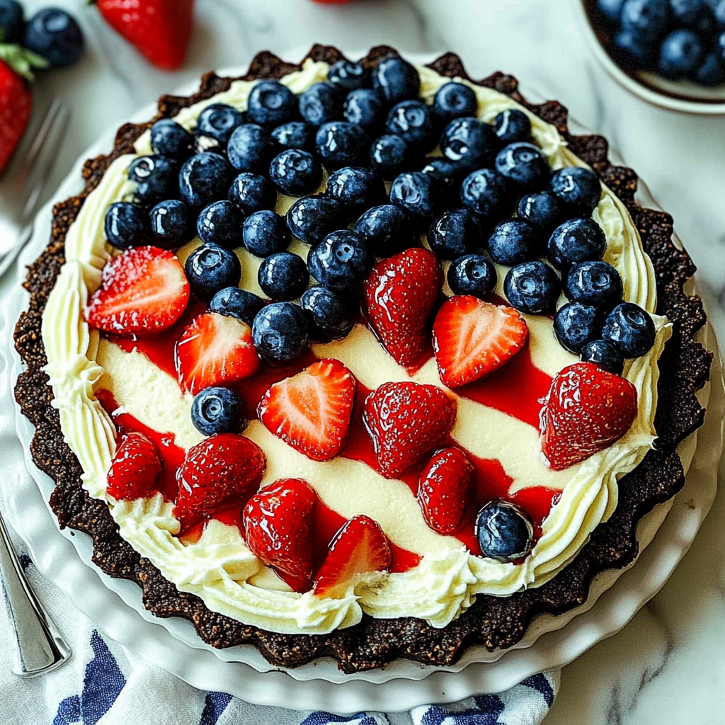 Recipe preparation for Oreo Cookie Crust Flag Pie