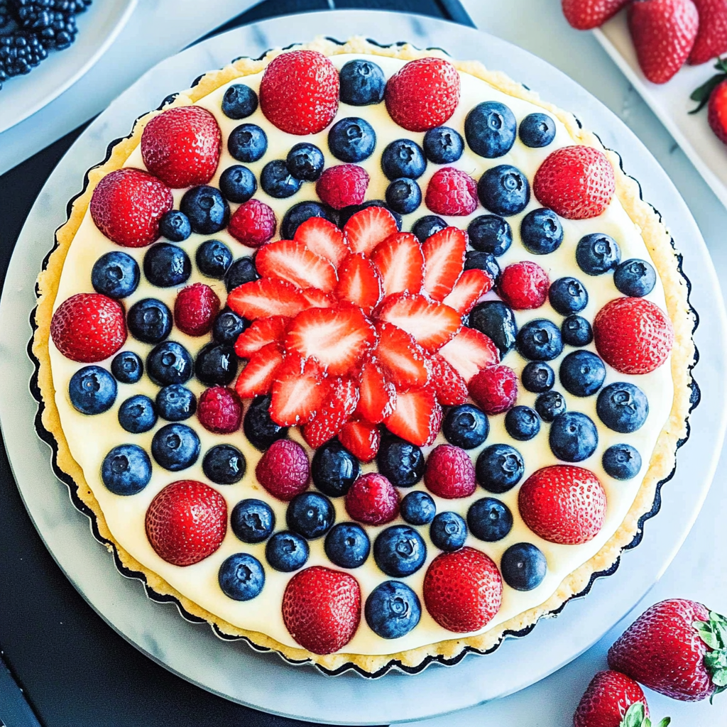 Recipe preparation for Red, White, and Blue Fruit Pizza
