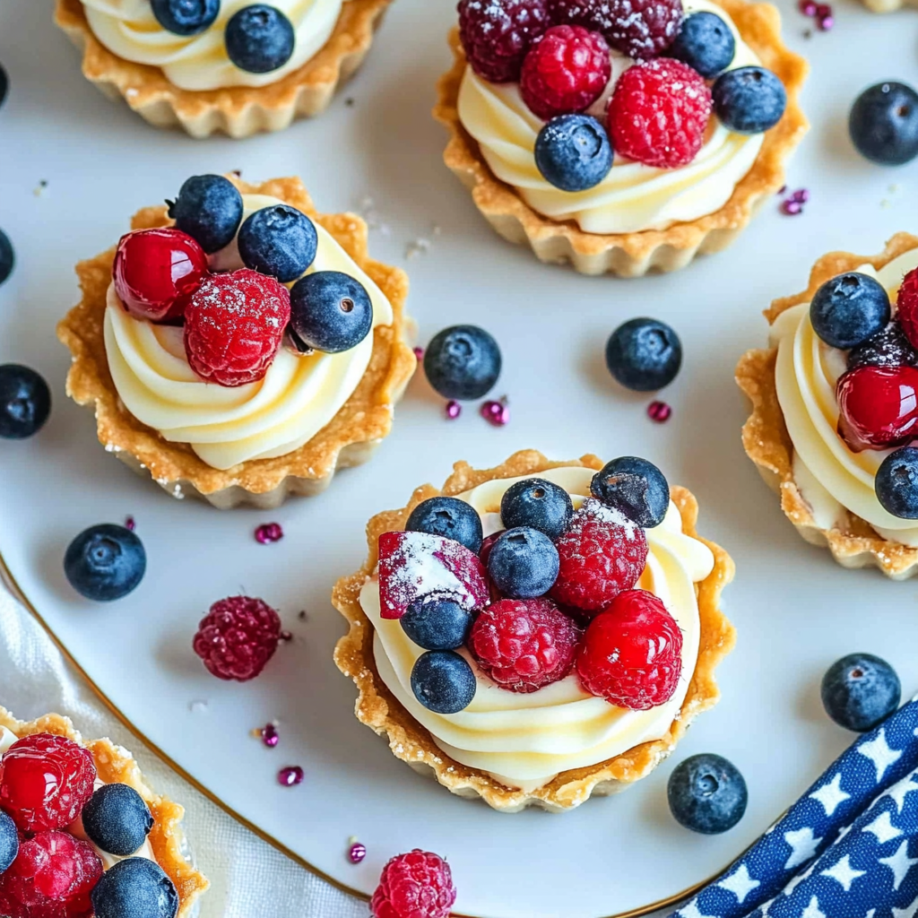 Recipe preparation for No-Bake 4th of July Fruit Tartlets