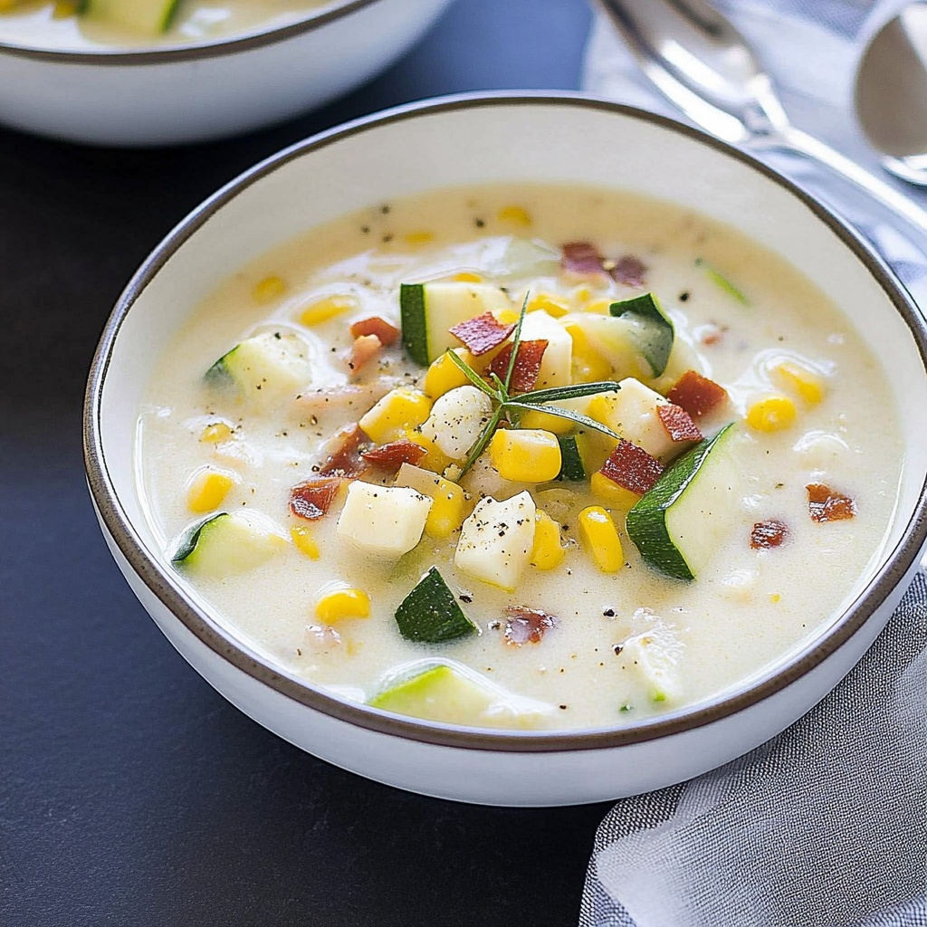 Recipe preparation for Summer Corn and Zucchini Chowder