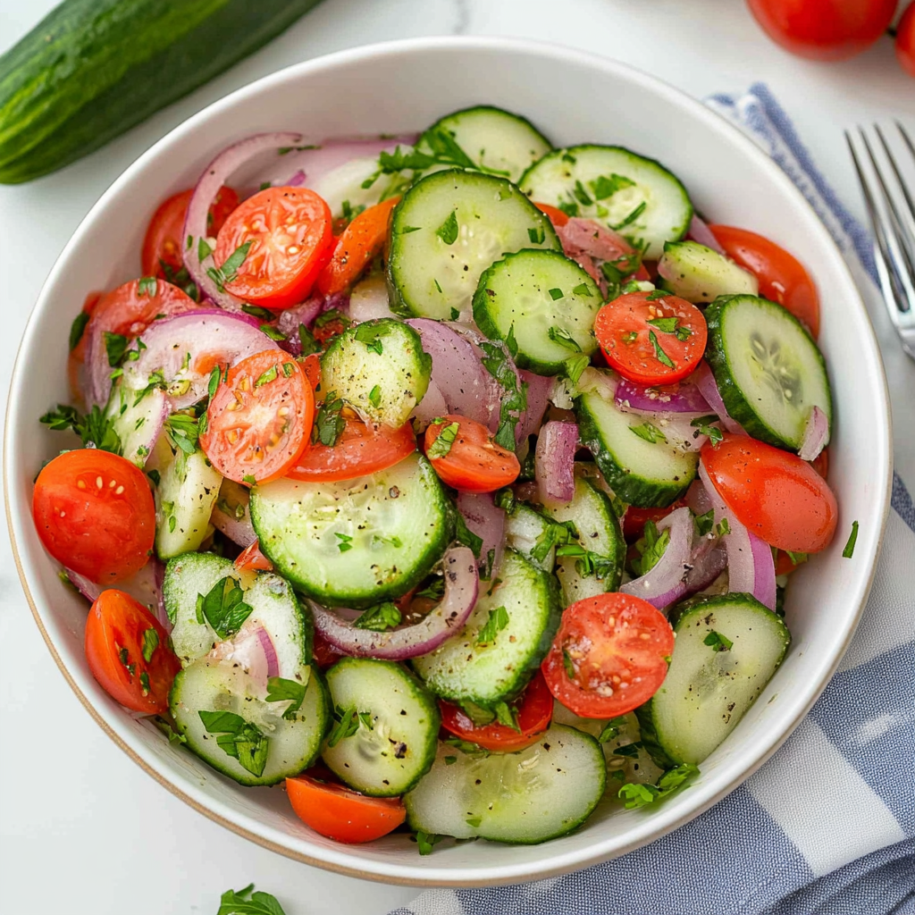 Recipe preparation for Cucumber Tomato Salad