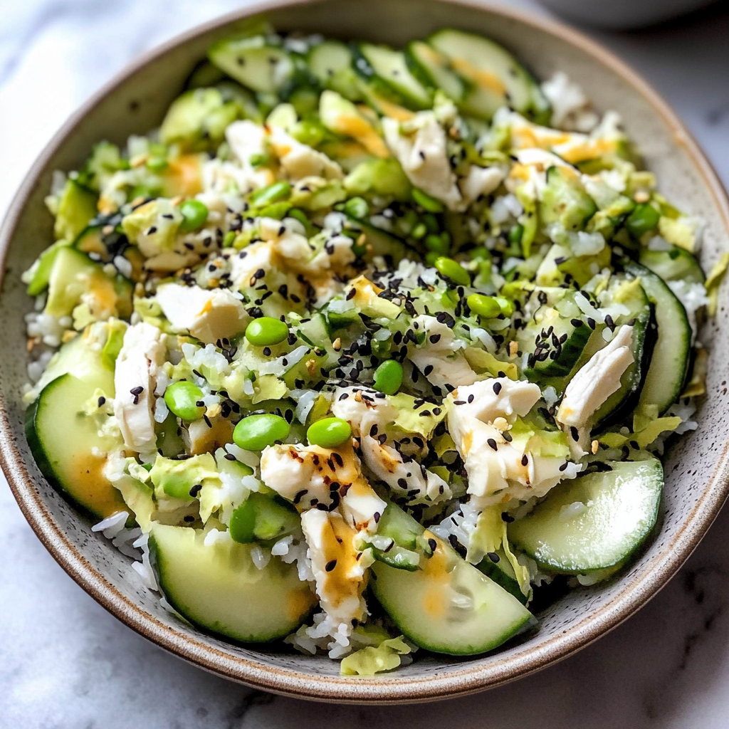 Recipe preparation for California Roll Cucumber Salad
