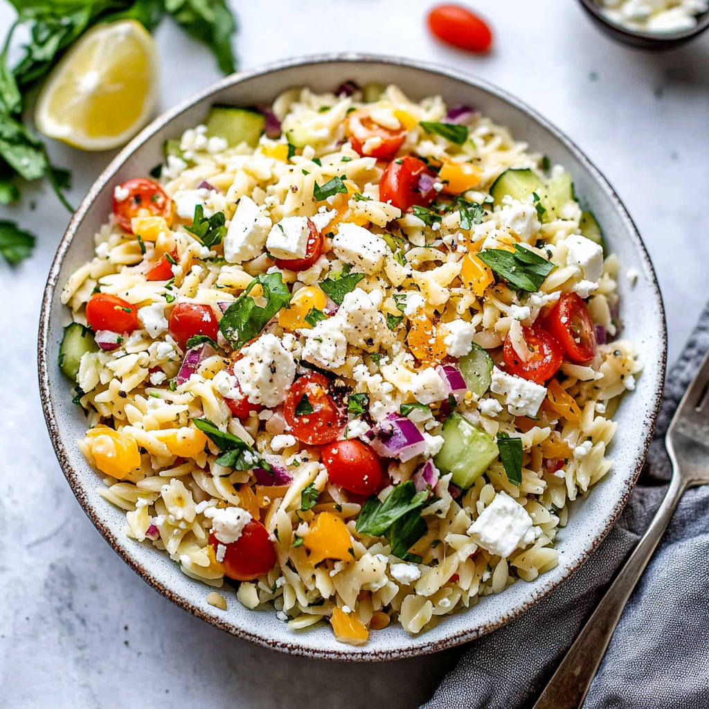 Recipe preparation for Lemon Honey Orzo With Feta