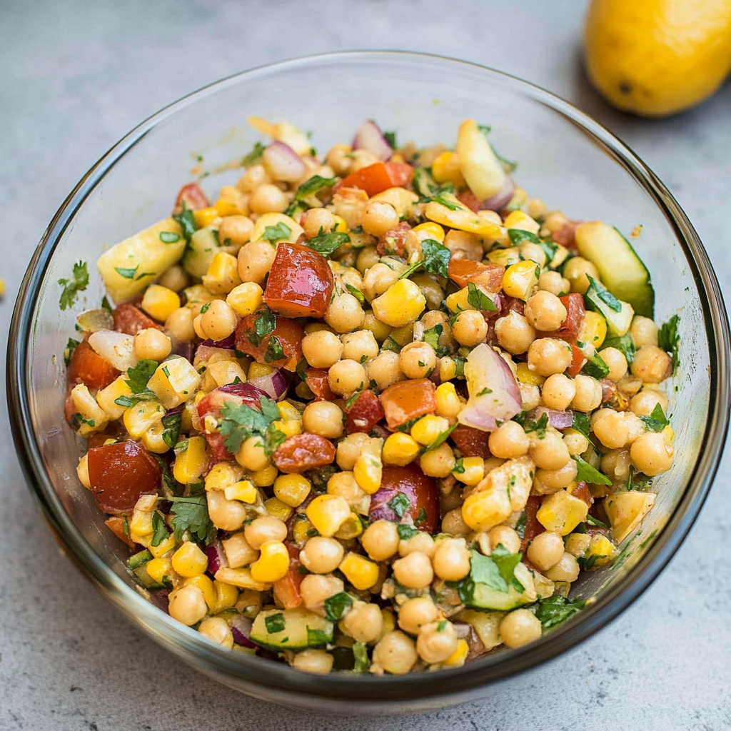 Recipe preparation for Summer Corn and Chickpea Salad