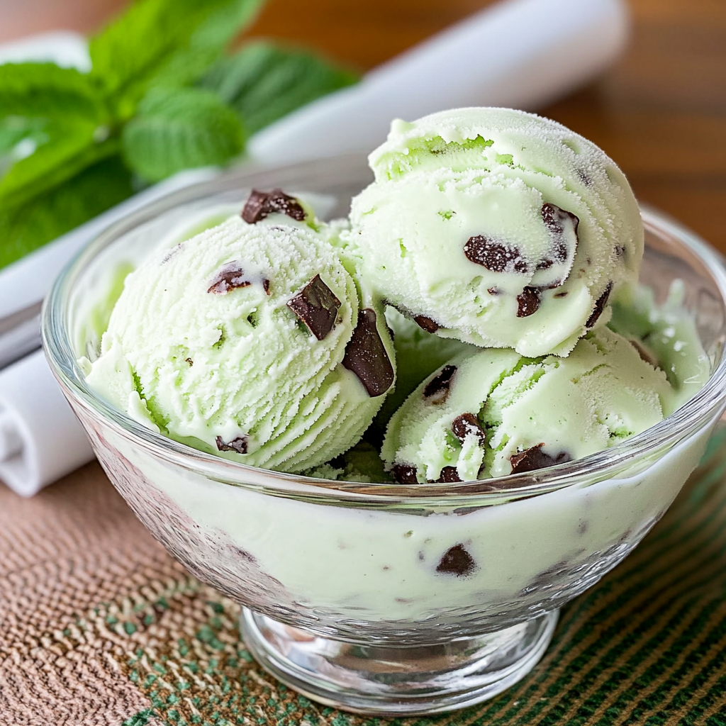 Recipe preparation for Mint Chocolate Chip Ice Cream