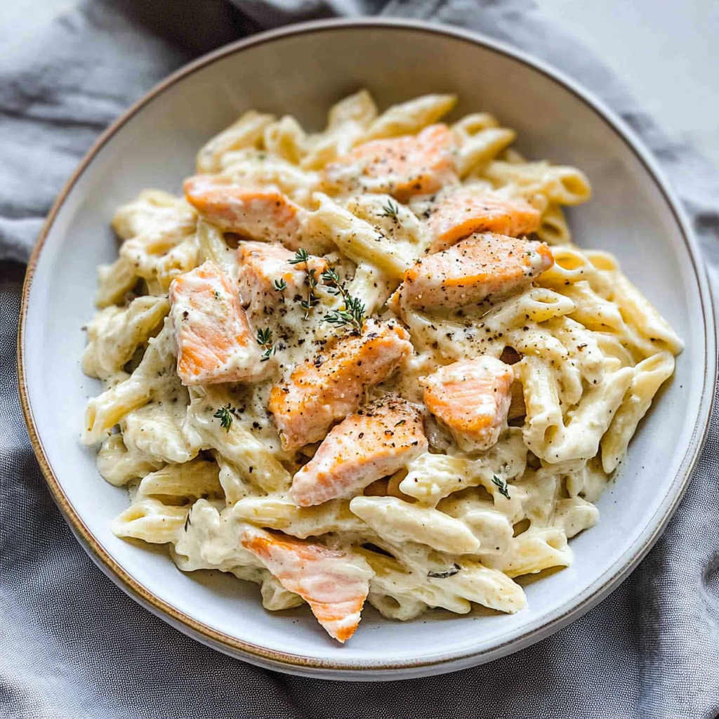 Recipe preparation for Creamy Salmon Pasta Recipe