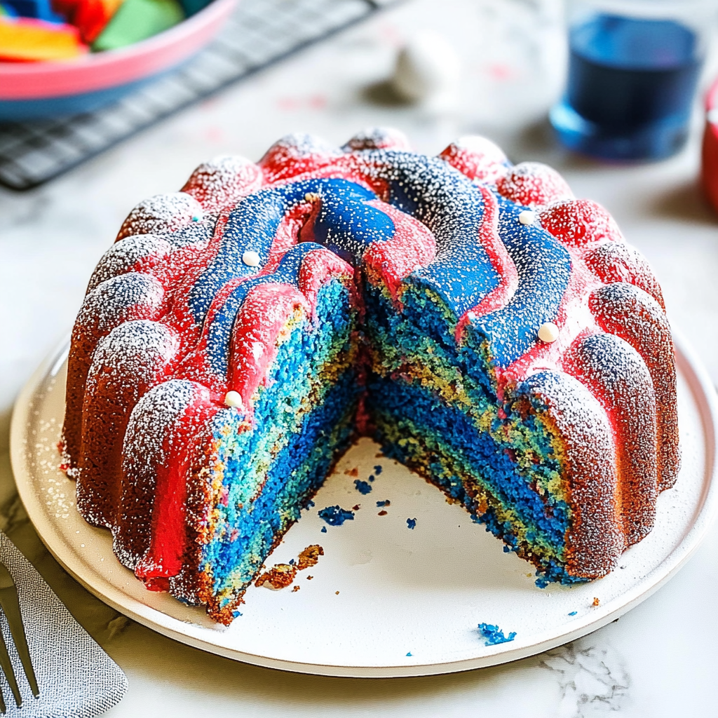 Recipe preparation for Red White & Blue Marble Cake