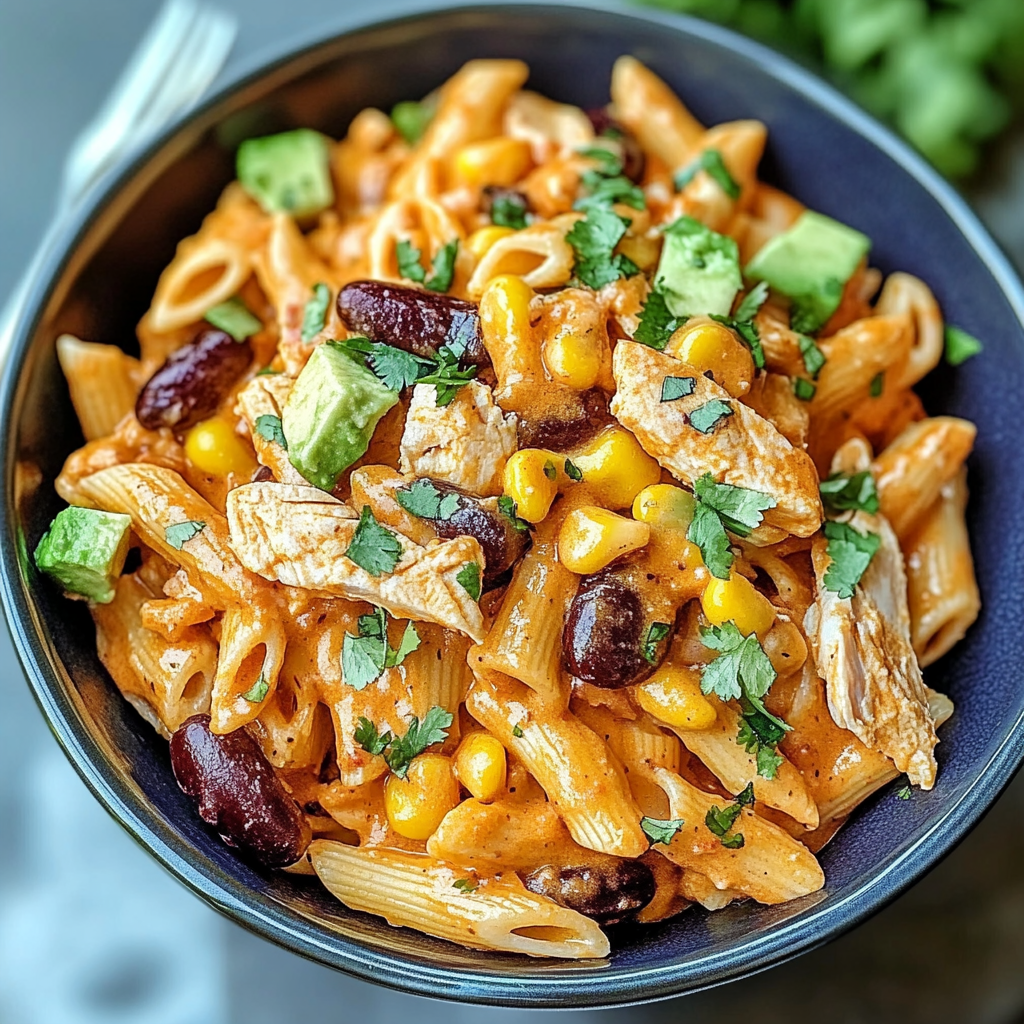 Recipe preparation for Zesty Chicken Enchilada Pasta Salad