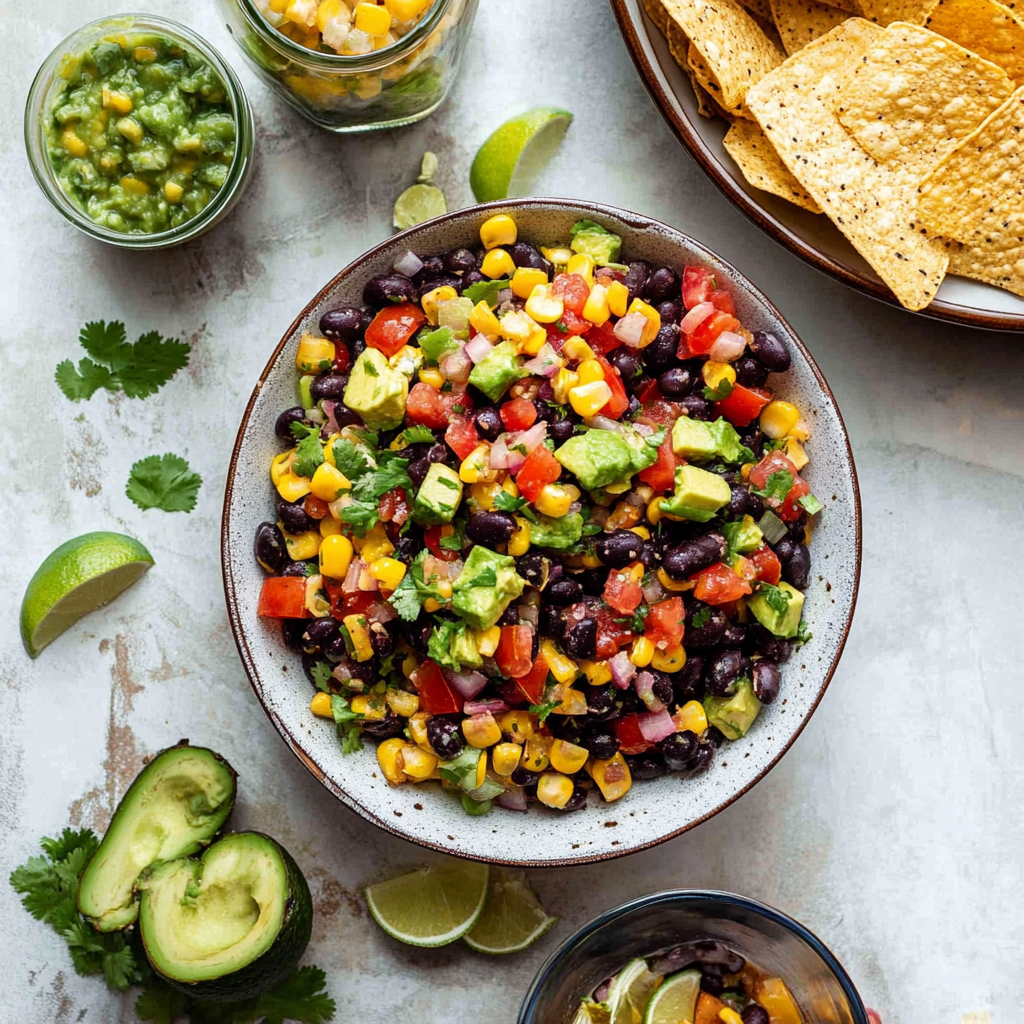 Recipe preparation for Corn, Black Bean & Avocado Salsa
