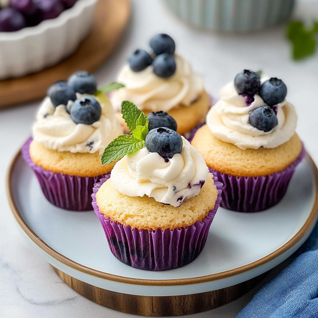 Recipe preparation for Blueberry Cream Cupcakes