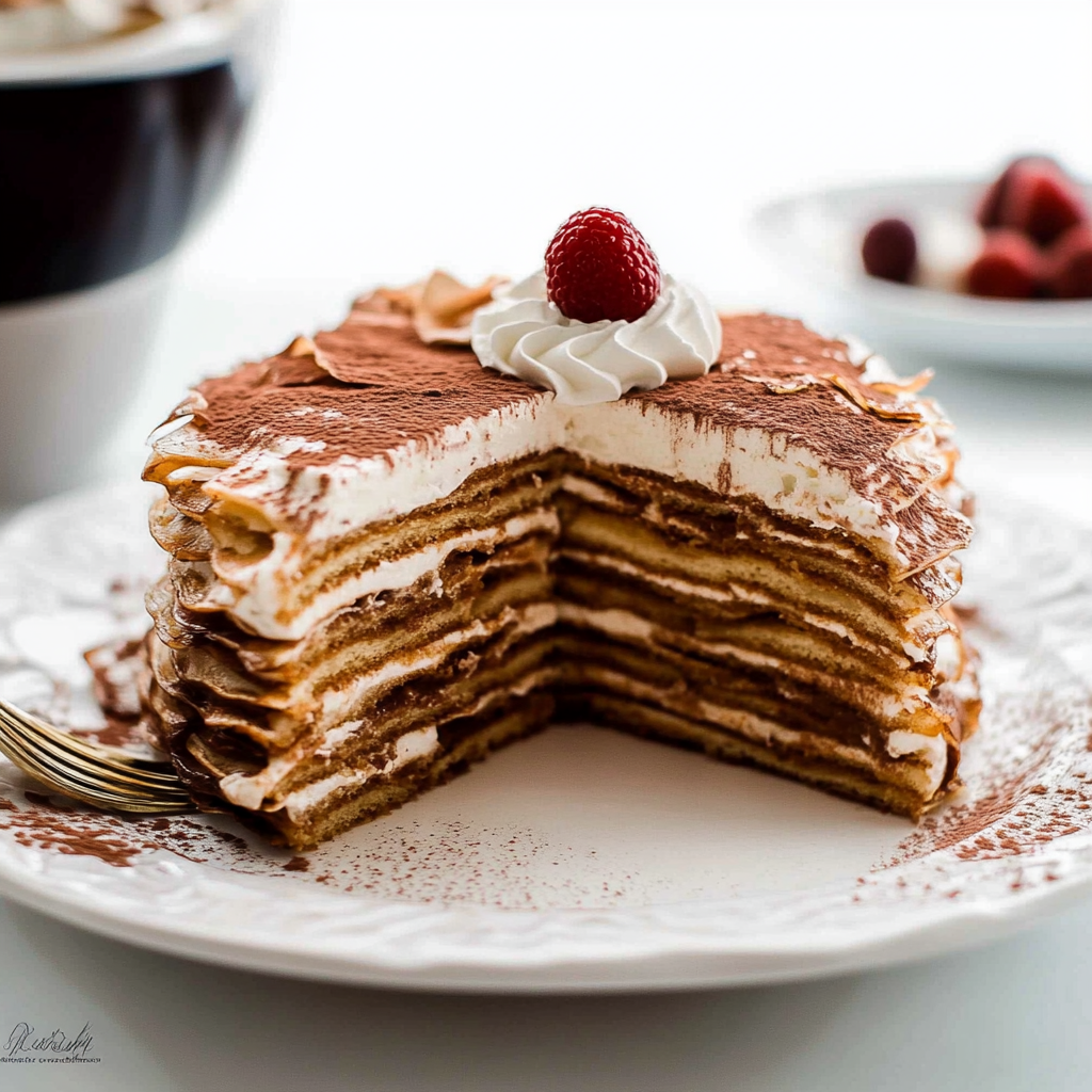 Recipe preparation for Tiramisu Crepe Cake