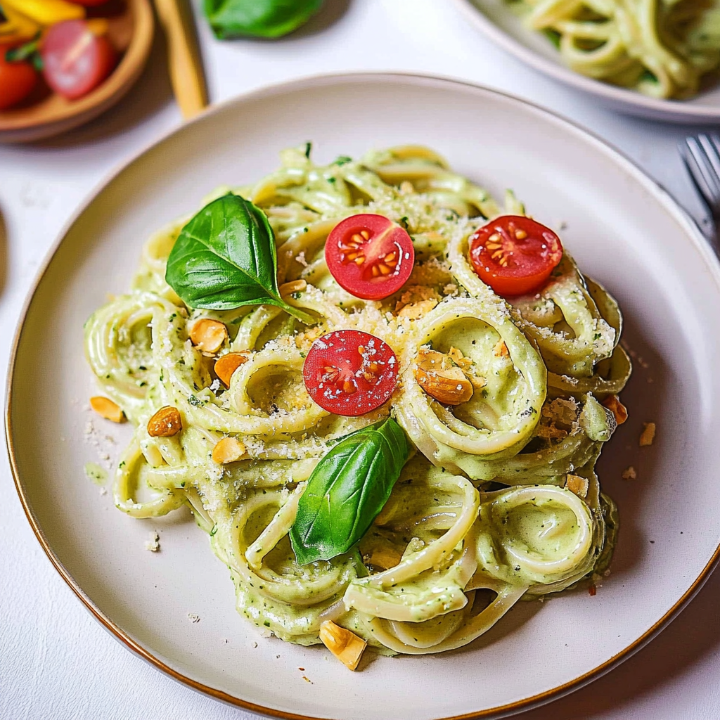 Recipe preparation for Basil alfredo pasta