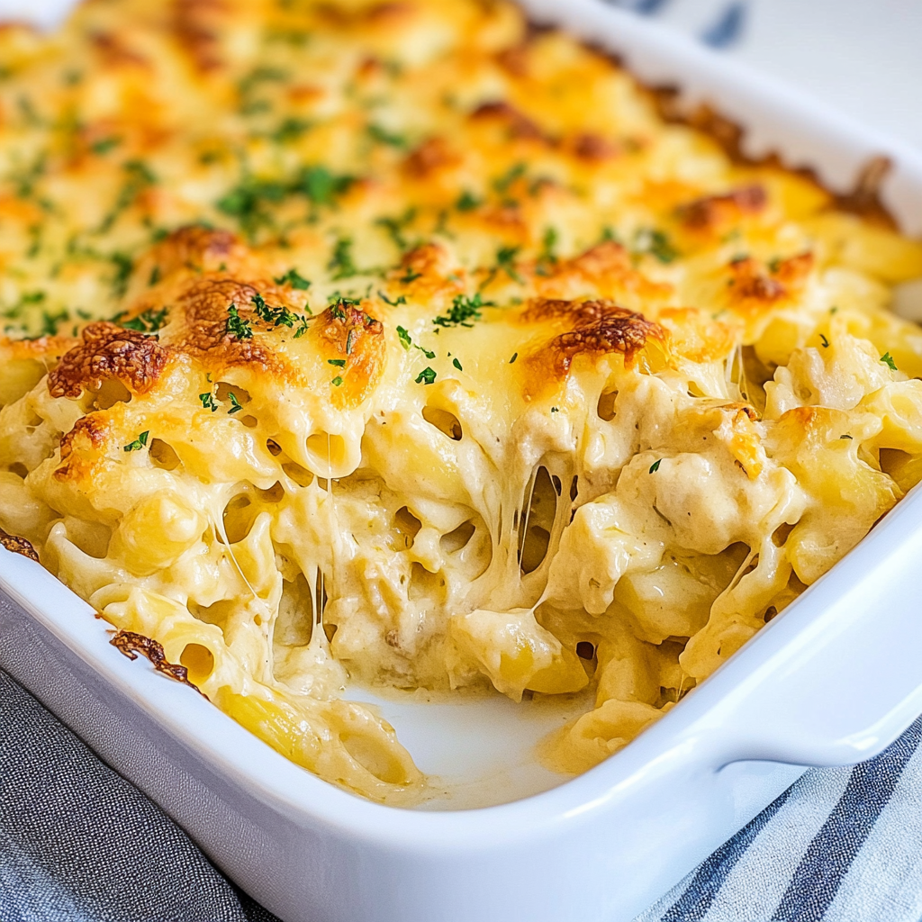 Recipe preparation for Chicken Alfredo Bake Recipe