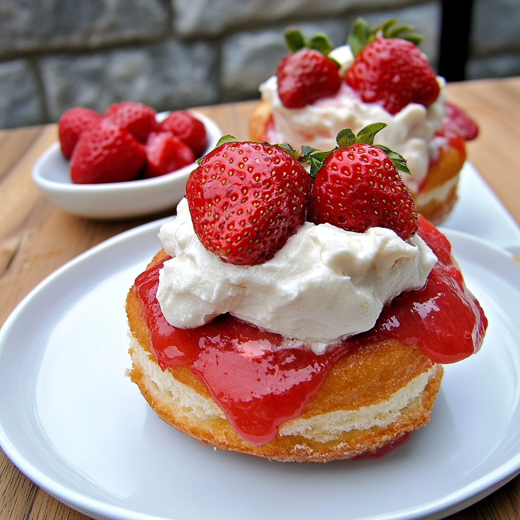 Recipe preparation for Donut Strawberry Shortcake