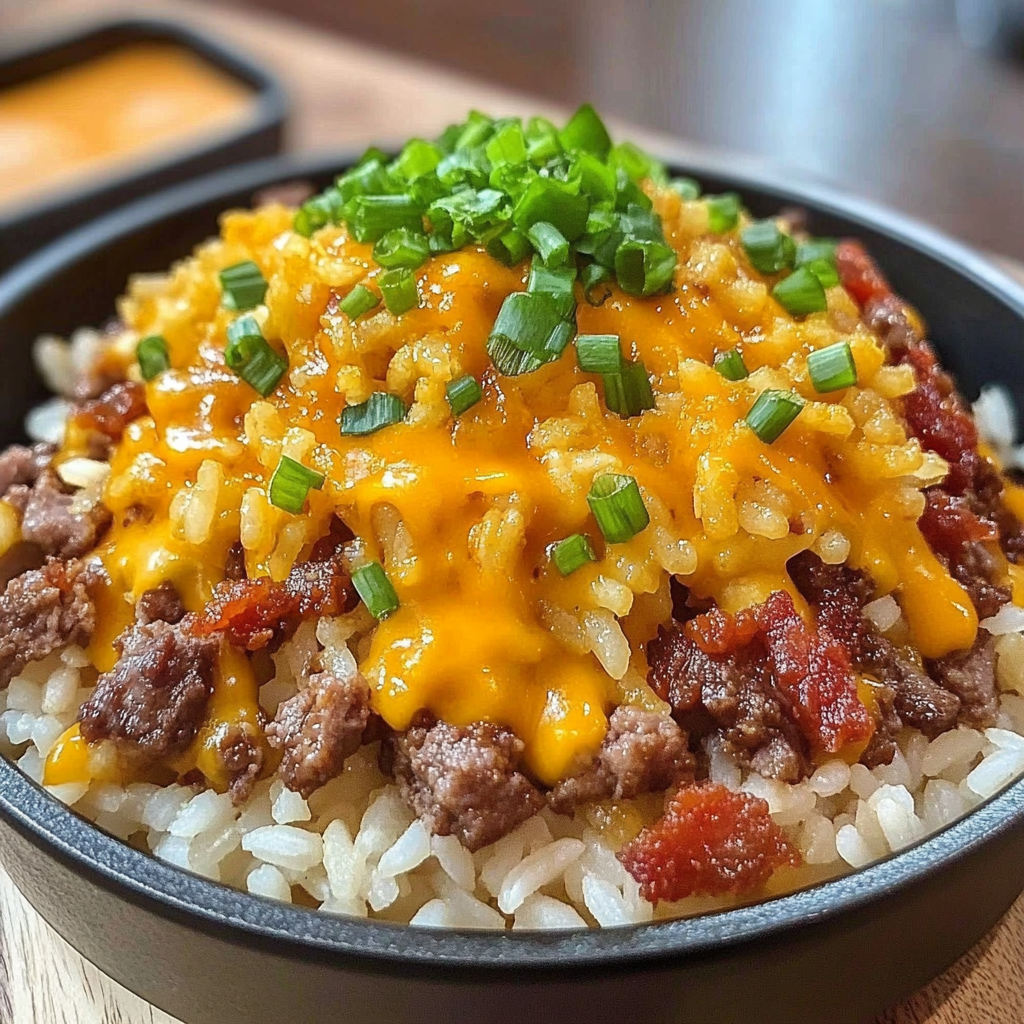 Recipe preparation for Bacon Cheeseburger Rice Skillet