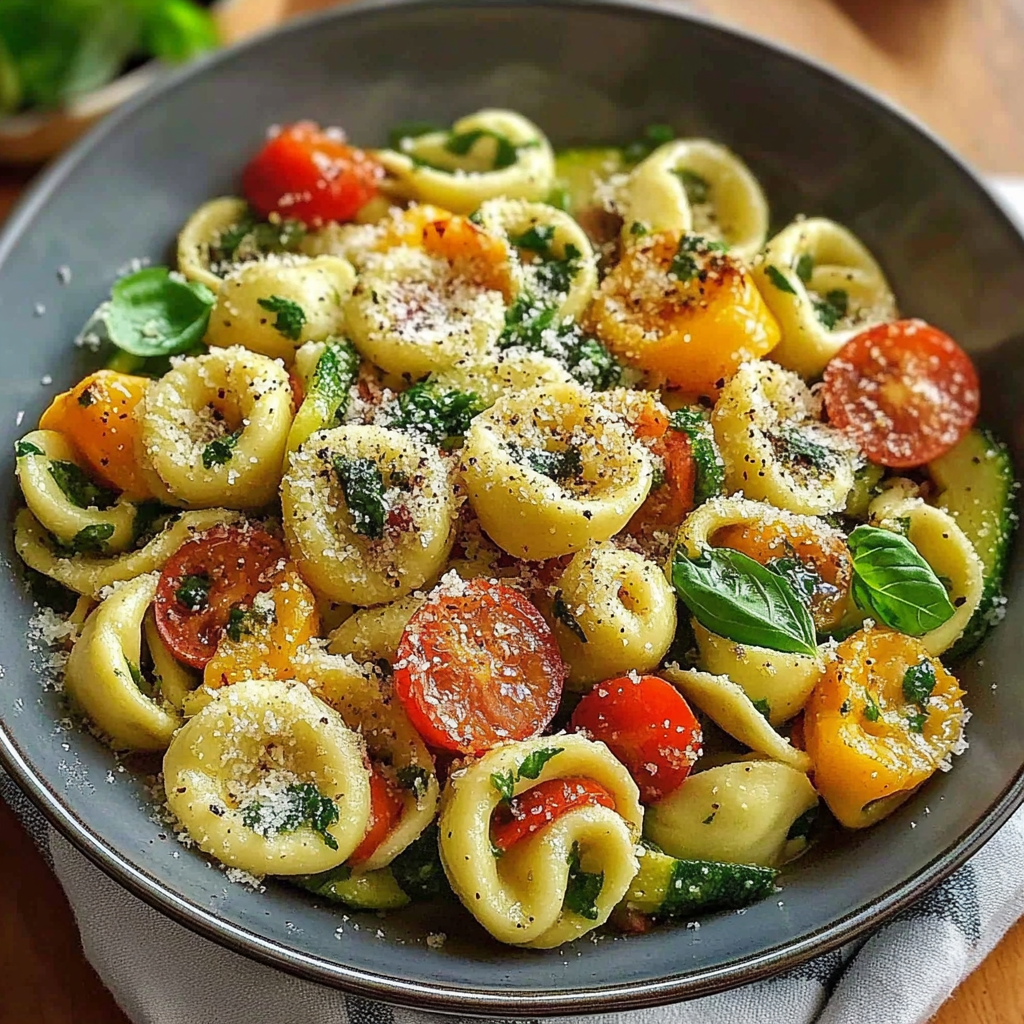 Recipe preparation for Tortellini Summer Veggies Plate