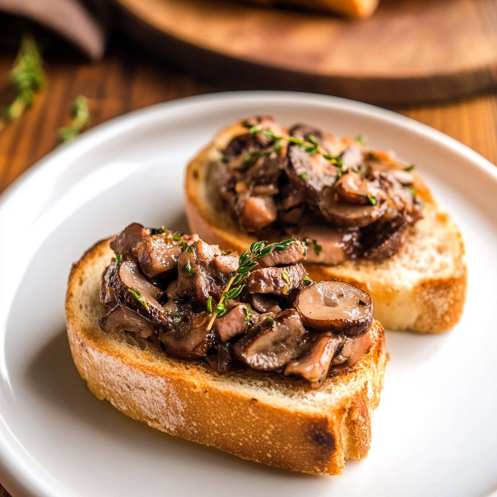 Recipe preparation for Steak and Mushroom Bruschetta