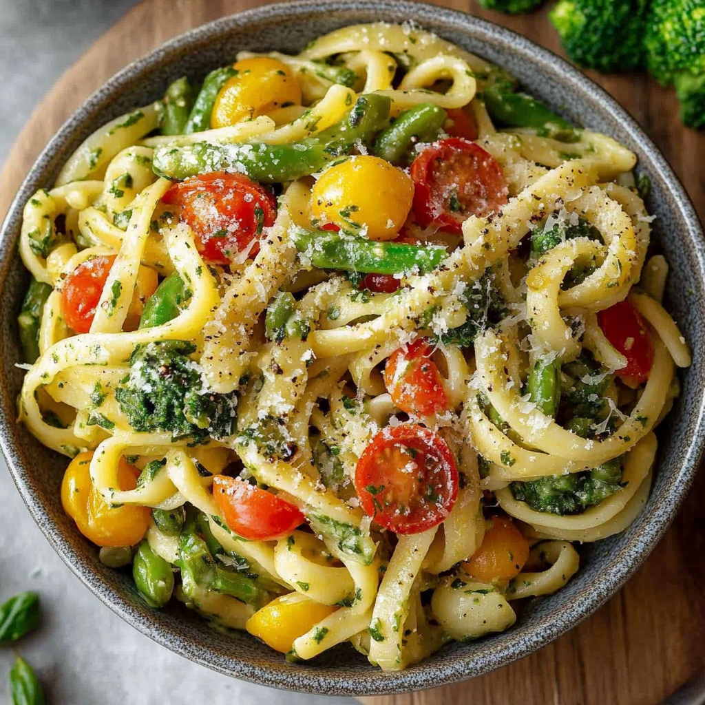 Recipe preparation for Pasta Primavera Vegetable Medley