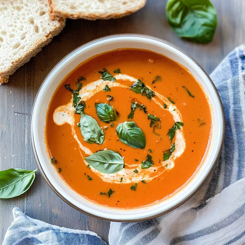 Recipe preparation for Creamy Tomato Basil Soup