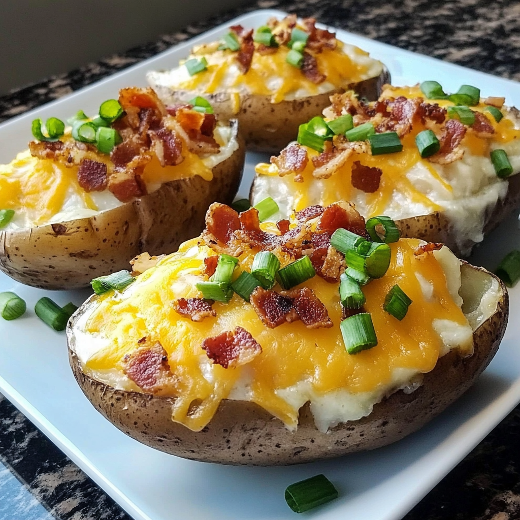 Recipe preparation for Loaded Baked Potatoes Bacon Cheddar