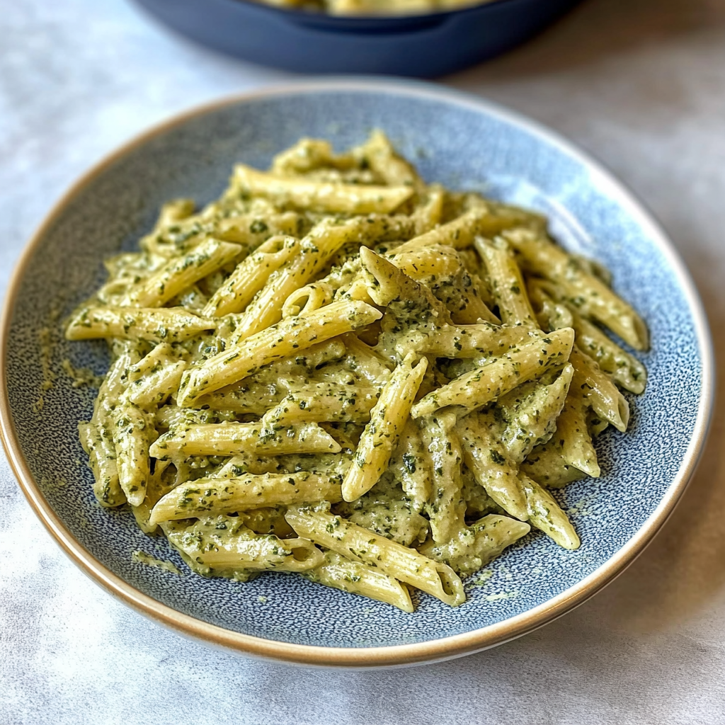 Recipe preparation for Creamy Pesto Sauce Pasta