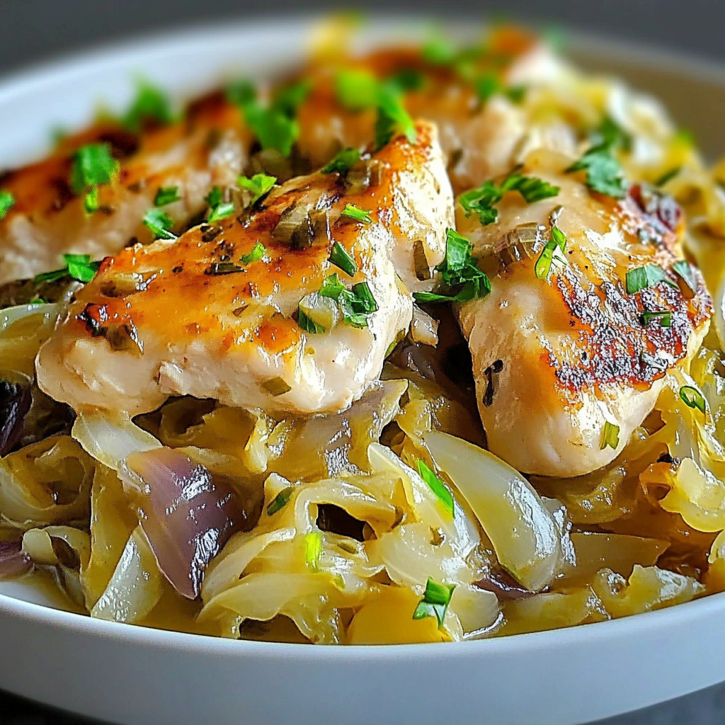 Recipe preparation for Sautéed Garlic Cabbage Chicken