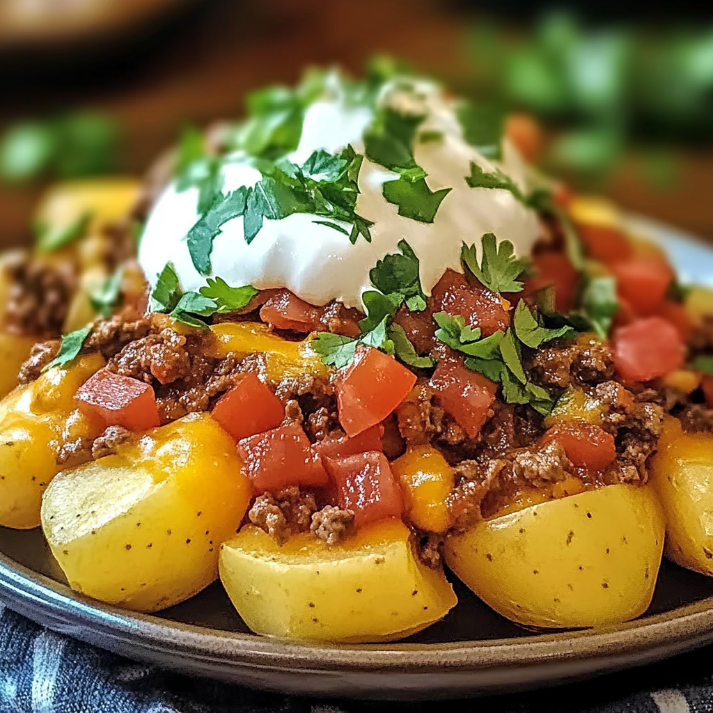 Recipe preparation for Cheesy Taco Potatoes