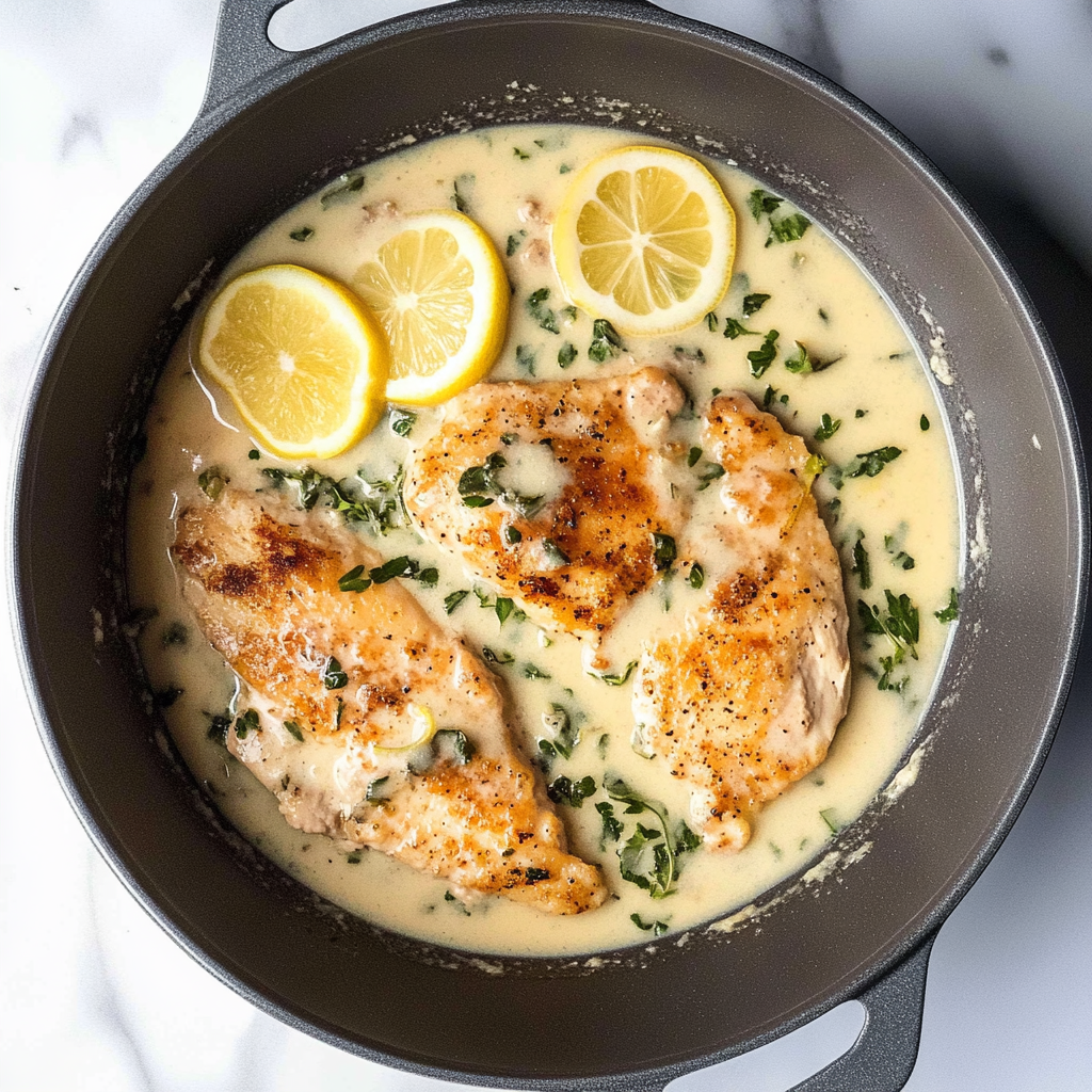 Recipe preparation for Creamy Lemon Chicken Piccata