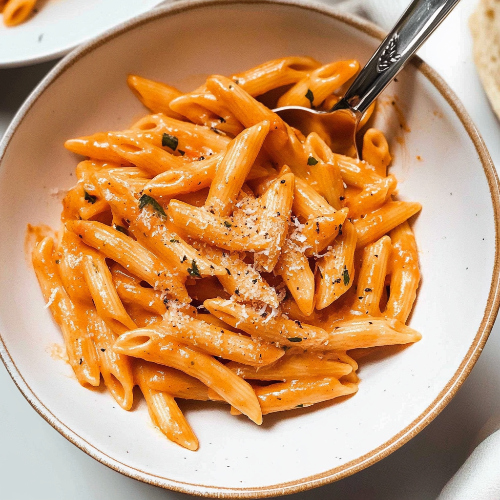 Recipe preparation for Creamy Tomato Garlic Pasta