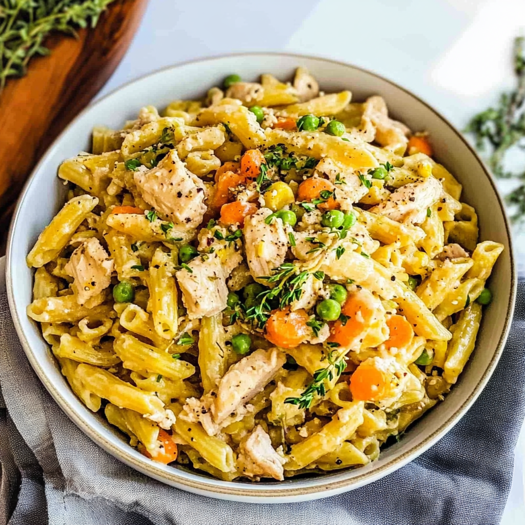 Recipe preparation for Instant Pot Chicken Pot Pie Pasta