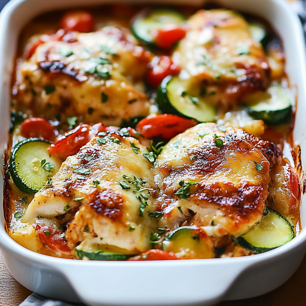 Recipe preparation for Baked Chicken and Zucchini