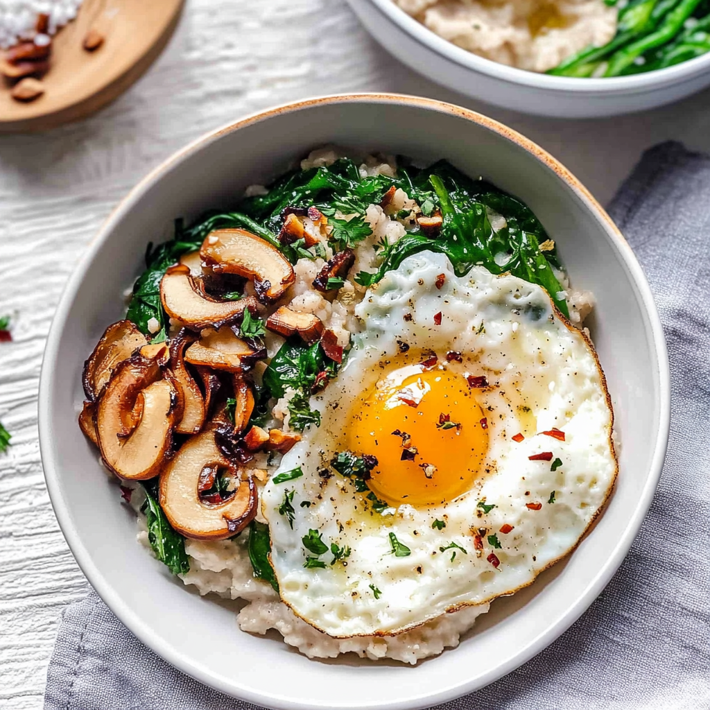 Recipe preparation for Savory Oatmeal with Egg