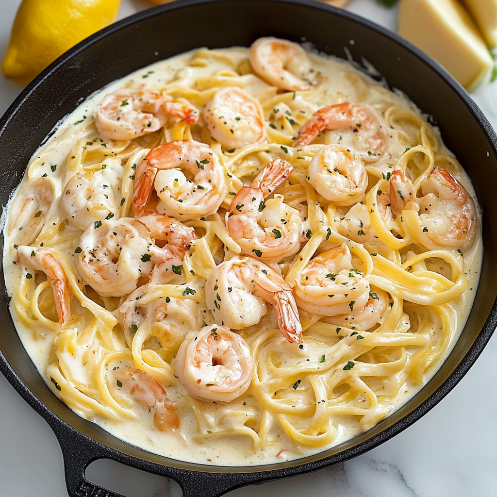 Recipe preparation for Shrimp Alfredo