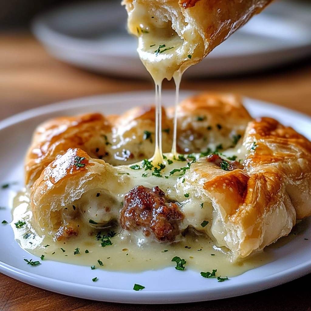Recipe preparation for Sausage Gravy Puff Pastry