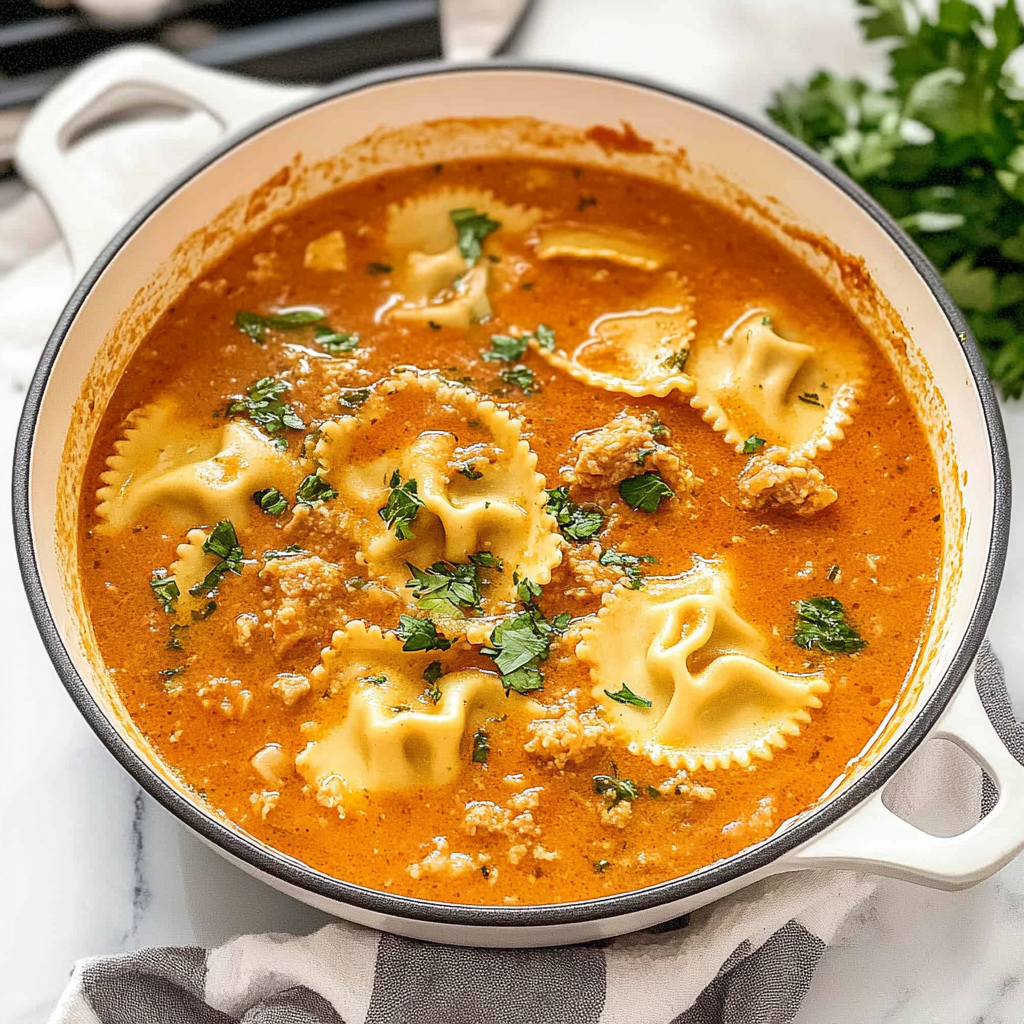 Recipe preparation for Easy One Pot Ravioli Soup