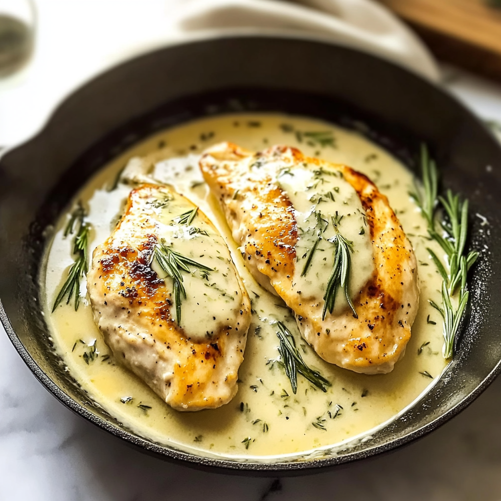 Recipe preparation for Creamy Dijon Rosemary Chicken