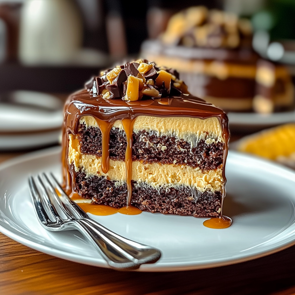 Recipe preparation for Turtle Caramel Cake