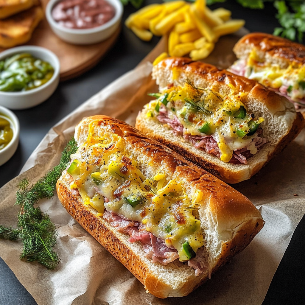 Recipe preparation for Cuban Garlic Bread Sandwiches